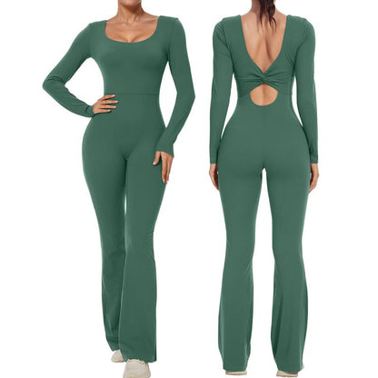 Women'S Plain Cut Out Sports Jumpsuit, Sporty Square Neck Ruched Flare Leg Jumpsuit, Sports Fitness Bodysuit Jumpsuit for Women, Ladies Sportswear, Gym Clothes, Ladies Clothes, Tight Hoodie Minimalistic Outfit, Romper Clothing Comfortable Gym Outfit