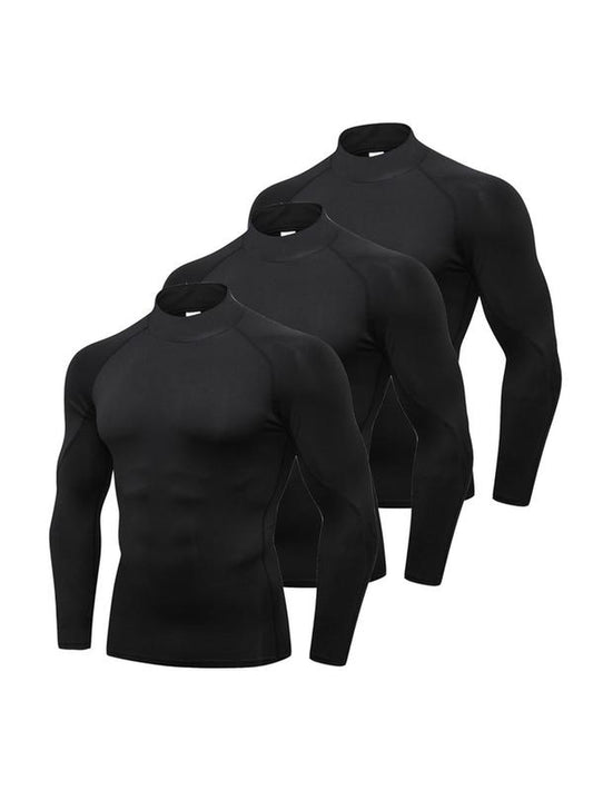 Men'S Mock Neck Compression Shirt, Solid Long Sleeve Sports T-Shirt, Gym Clothing, Mens Clothing, Gym Tops, Casual Back to School Sporty Top for Basketball Football Running, Gym Clothing Men