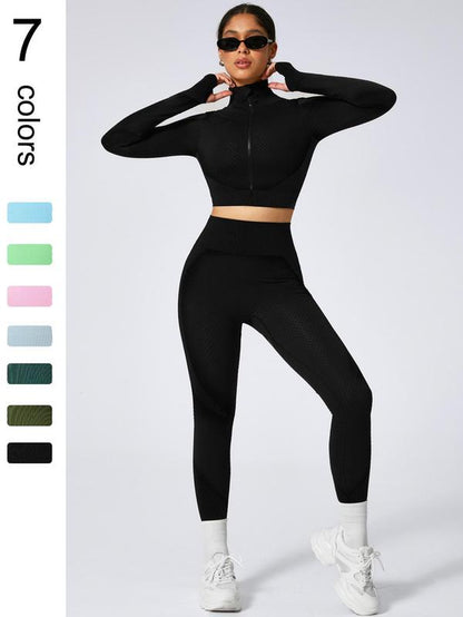 2 Counts Women'S Solid Zip up Tracksuit Set, Sporty Thumb Holes Fitness Crop Top & High Waist Leggings, Summer Gym Sportswear, Tracksuit for Women, Two Piece Sets Tracksuits, Gym Clothes Set, Matching Sets, Please Purchase a Size Up