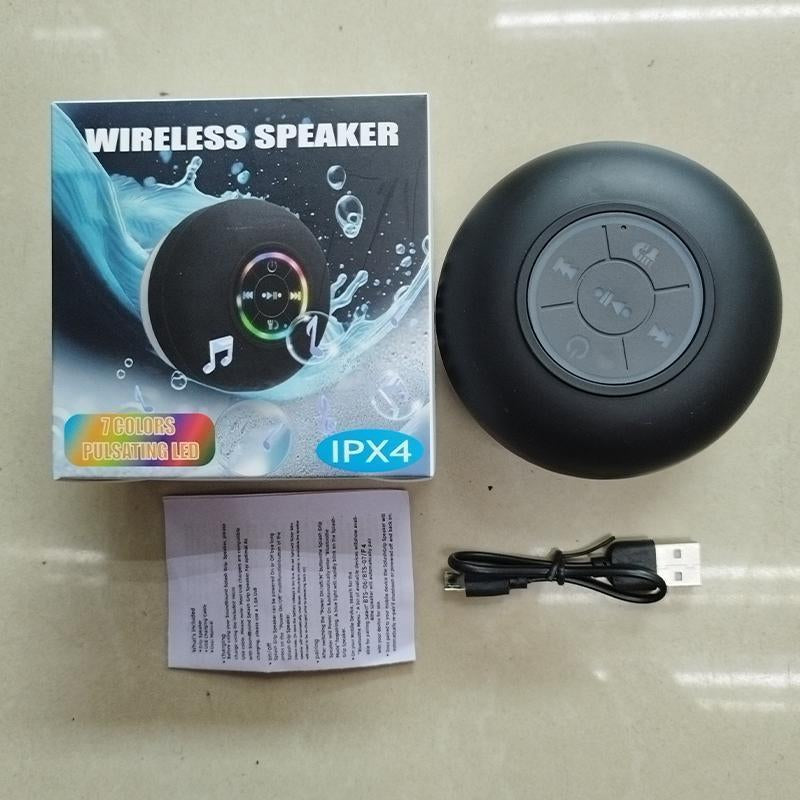 Waterproof Speaker, Portable Wireless Speaker with Suction Cup, USB Rechargeable Black Speaker, with a Playback Time of 2 Hours, Suitable for Parties, Bathrooms, Travel, Homes, and Outdoors (Suction Cup Must Be on a Smooth Surface to Use)