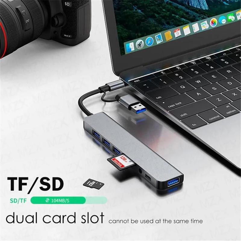 USB C 8 in 1 Adapter, USB Extender with 4 USB Ports, USB Hub SD/TF Card Reader, Multiport Adapter for Smartphone, Laptop, Ipad Pro, Switch